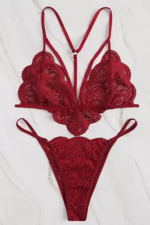 Kadın Bordo Özel Seksi Sütyen Külot Takımı