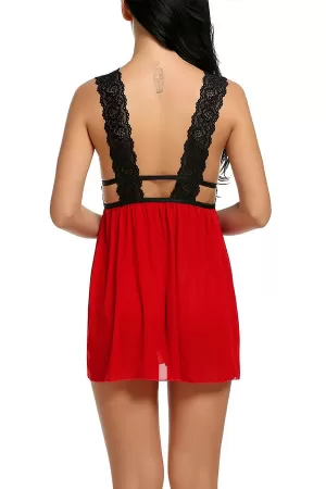 Kadın Kırmızı Dantelli Sırtı Açık Gecelik