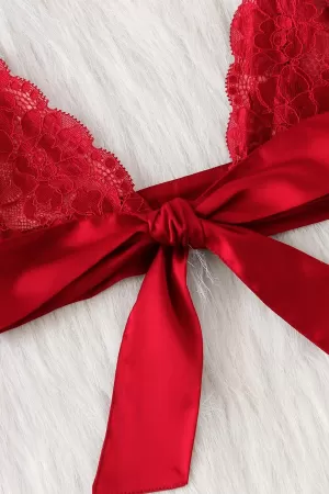 Kadın Kırmızı Dantelli & Kurdelalı Sütyen Külot Takımı