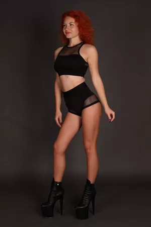 Kadın Siyah Alt Üst Fileli Yüksek Bel Sütyen Takımı