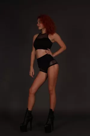 Kadın Siyah Alt Üst Fileli Yüksek Bel Sütyen Takımı