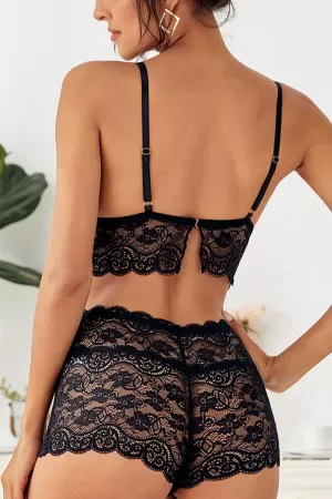 Kadın Siyah Şortlu Dantel Bralet Takım