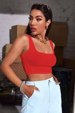 Kadın Kırmızı Kalın Askılı Crop Top Büstiyer