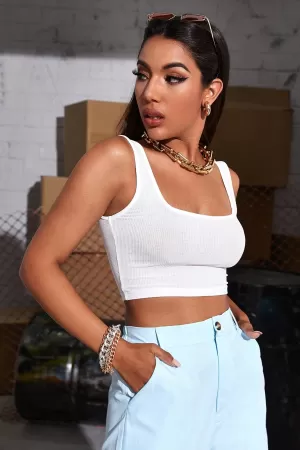 Kadın Beyaz Kalın Askılı Crop Top Büstiyer