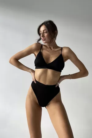 Kadın Siyah Yüksek Bel Dolgusuz Slip Takım