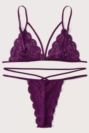 Kadın Mor Dantel Sütyen Külot Takımı