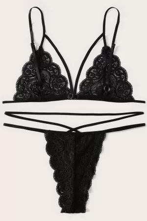 Kadın Siyah Dantel Sütyen Külot Takımı