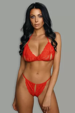Kadın Kırmızı Dantelli Seksi Sütyen Takımı