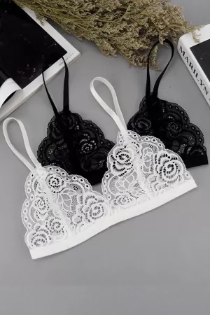 Kadın Siyah ve Beyaz Dantelli Dolgusuz Sütyen