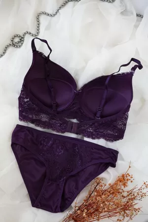 Kadın Mor Dolgulu Dantel Sütyen Ve Külot Takım