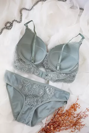 Kadın Su Yeşili Dolgulu Dantel Sütyen Ve Külot Takım