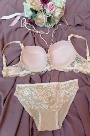 Kadın Somon Rengi Dolgulu Dantel Sütyen Ve Külot Takım