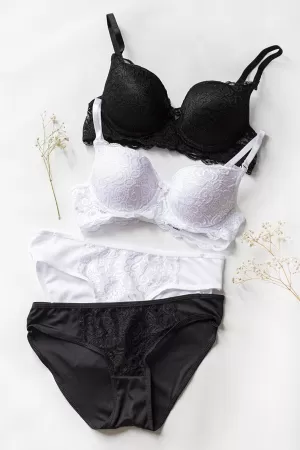 Kadın Siyah Ve Beyaz Dolgulu Balenli Sütyen Külot 2'li Paket