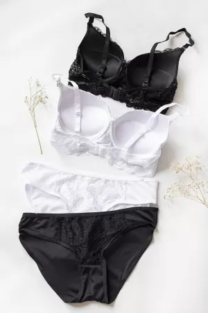 Kadın Siyah Ve Beyaz Dolgulu Balenli Sütyen Külot 2'li Paket