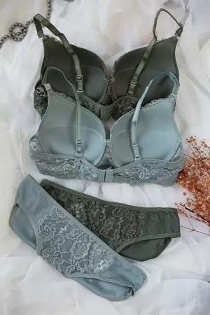 Kadın Haki Ve Su Yeşili Dolgulu Balenli Sütyen Külot 2'li Paket