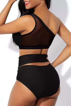 Kadın Siyah Yüksel Bel Tül Detaylı Sütyen Külot Takımı