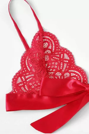 Kadın Kırmızı Kurdelalı Ve Dantelli Sütyen Külot Takımı