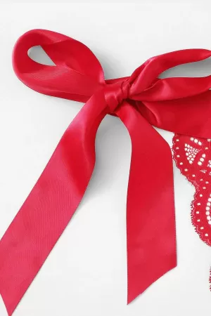 Kadın Kırmızı Kurdelalı Ve Dantelli Sütyen Külot Takımı