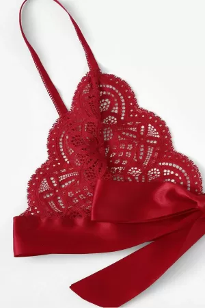 Kadın Bordo Kurdelalı Ve Dantelli Sütyen Külot Takımı