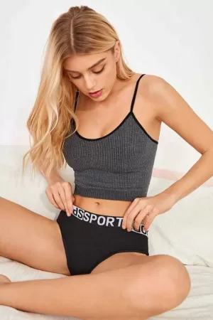 Kadın Anstrasit Gri İp Askılı Crop Top Bluz