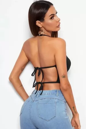 Kadın Siyah Belden Bağlamalı Şık Büstiyer