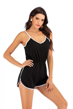 Kadın Siyah Beyaz Askılı Şık Tulum Gecelik