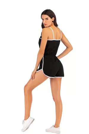 Kadın Siyah Beyaz Askılı Şık Tulum Gecelik