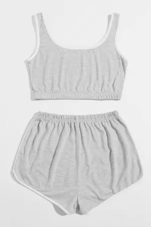 Kadın Gri Askılı Crop Top ve Şortlu Gecelik Takım