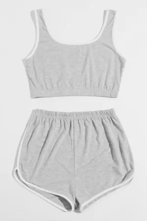 Kadın Gri Askılı Crop Top ve Şortlu Gecelik Takım