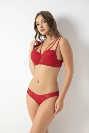 Kadın Kırmızı Straplez Push Up Dolgulu Sütyen Külot Takımı