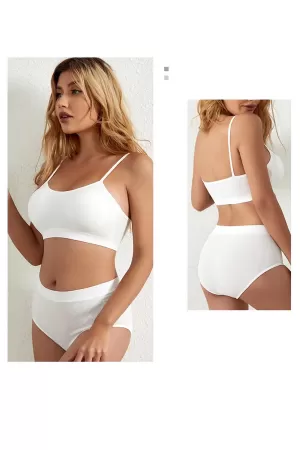 Kadın Beyaz Kaşkorse Yüksek Bel Kapsız Sütyen Külot Takım