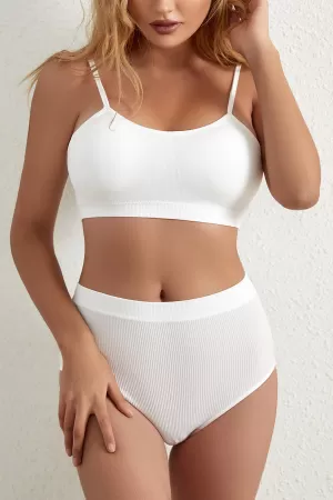 Kadın Beyaz Kaşkorse Yüksek Bel Kapsız Sütyen Külot Takım