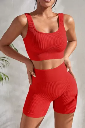 Kadın Kırmızı Şortlu Yüksek Bel Gecelik Takımı