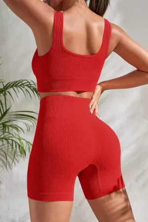 Kadın Kırmızı Şortlu Yüksek Bel Gecelik Takımı