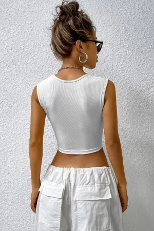 Kadın Beyaz Kare Yaka Kalınlaşan Omuz Detaylı Crop Top Bluz