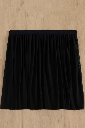 Kadın Siyah Tül Beli Lastikli Etek Görünümlü Pareo