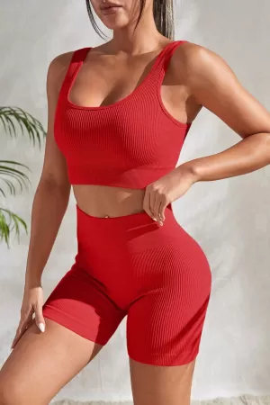 Kadın Kırmızı Kalın Askılı Yüksek Bel Şortlu Gecelik Takımı