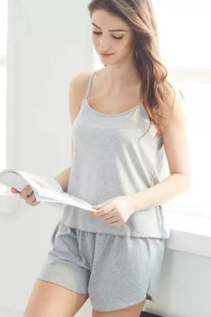 Kadın Gri Şortlu Penye Gecelik Takımı