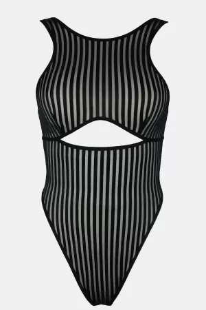 Kadın Siyah Cut-Out Detaylı Transparan Çizgili Gecelik