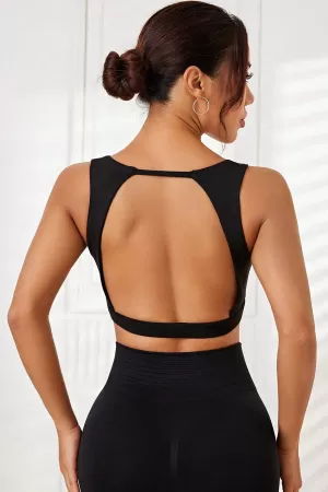 Kadın Siyah Sırtı Açık Derin Göğüs Dekolteli Şık Crop Top Bluz