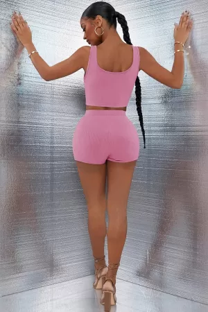 Kadın Pembe Şortlu Crop Top Gecelik Takım