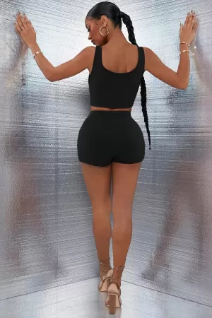 Kadın Siyah Şortlu Crop Top Gecelik Takım