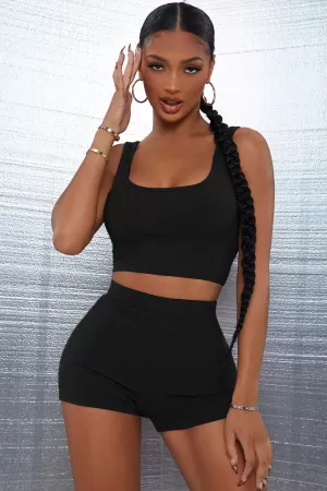 Kadın Siyah Şortlu Crop Top Gecelik Takım