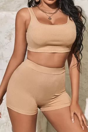 Kadın Krem Rengi Şortlu Crop Top Gecelik Takım