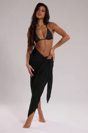 Kadın Siyah Bodrum Stili Bağlama Detaylı 150x75 Pareo