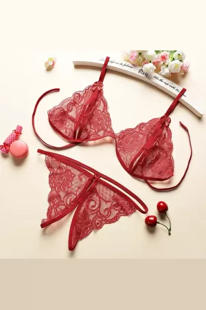 Kadın Bordo Dantelli Sütyen Külot Takımı