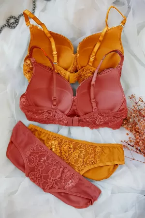 Kadın Hardal Ve Kiremit Rengi Dolgulu Balenli Sütyen Külot 2'li Paket