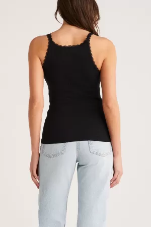 Kadın Siyah Normal Kalıp Dantel Detalı Ince Askılı Oyuk Yaka Atlet