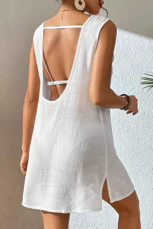 Kadın Beyaz Sırt Detaylı Yırtmaçlı Plaj Elbisesi Pareo