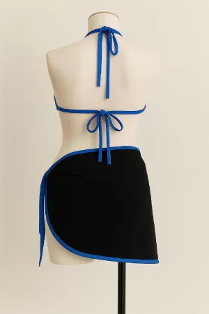 Kadın Mavi Pareolu Yandan ve Boyundan Bağlamalı 3'lü Bikini Takımı